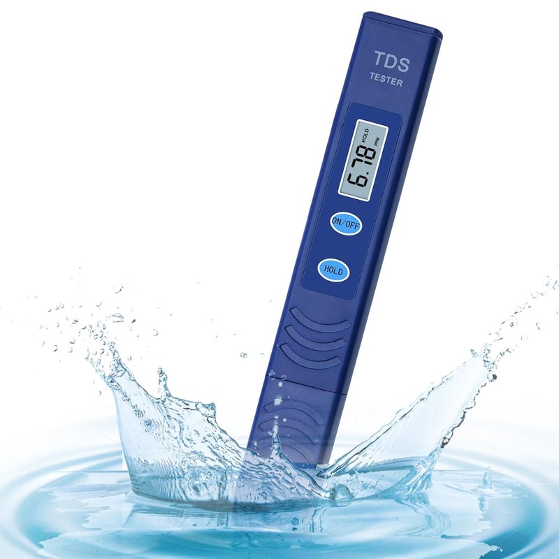 Pmlilb Store جهاز اختبار TDS للمياه، جهاز اختبار مياه الشرب، مقياس جودة المياه 0-9990 PPM، جهاز اختبار مياه محمول لمياه الشرب، مقياس TDS الرقمي، عبوة واحدة، أزرق داكن - Image 1